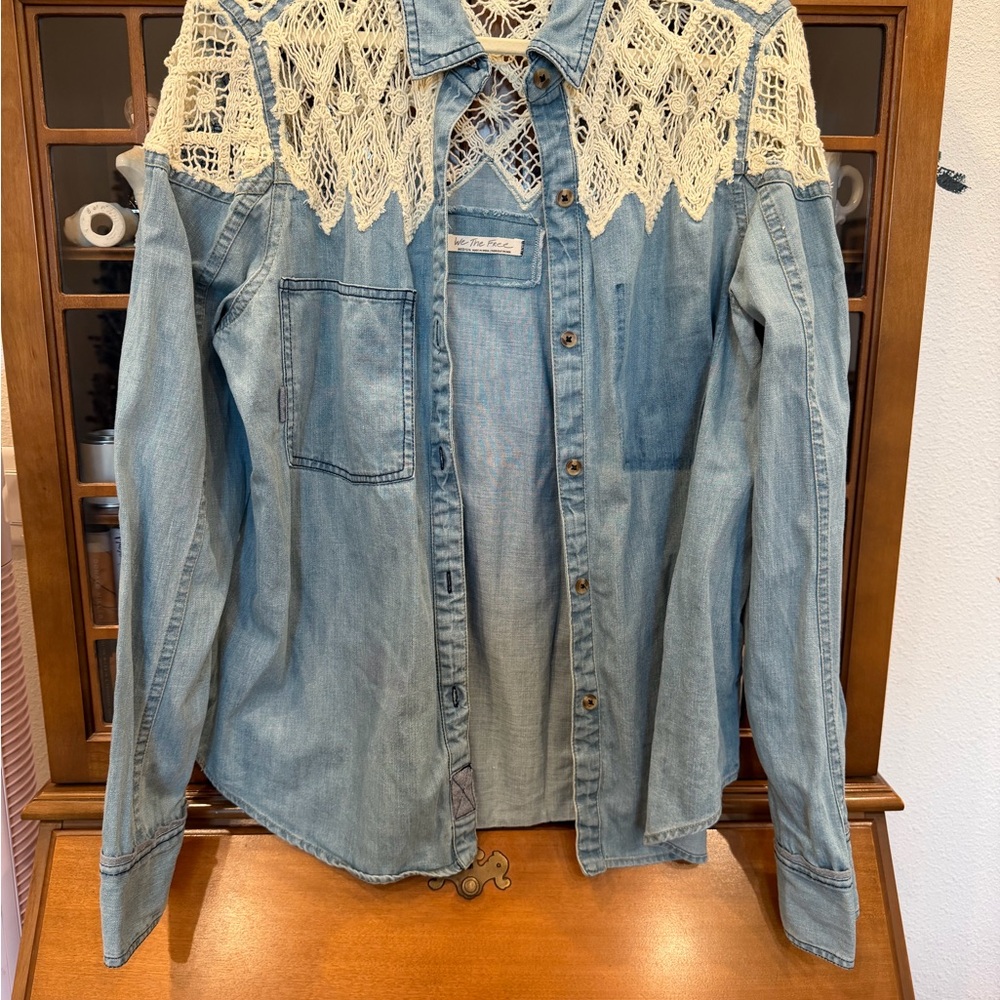 We The Free Light Blue Denim Top